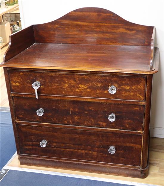 A Victorian three drawer mahogany washstand W.102cm